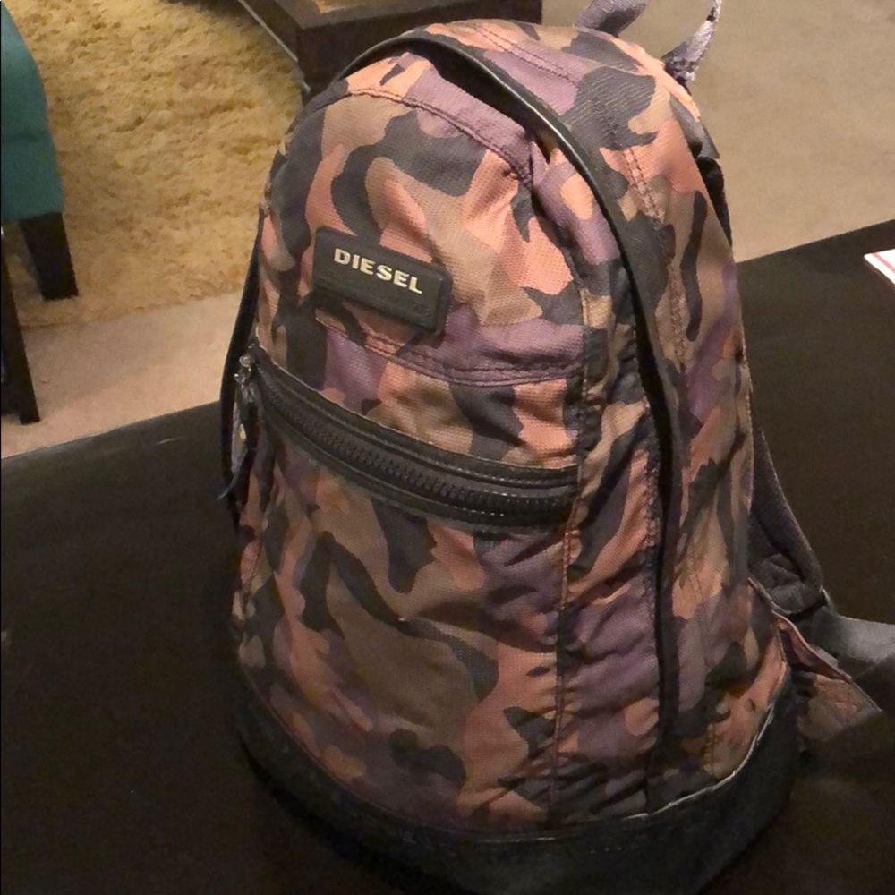 Diesel Camo Backpack with leather bottom